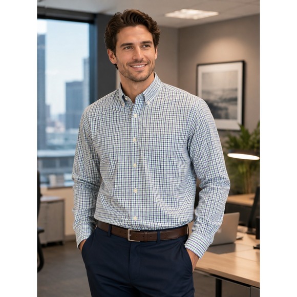 Blue Q Other - Peter Millar Crown Sport Large Long Sleeve Men's Shirt Plaid Business -87